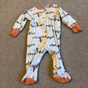 Gerber Cream Footed One-Piece with Orange Trim and Animal Print